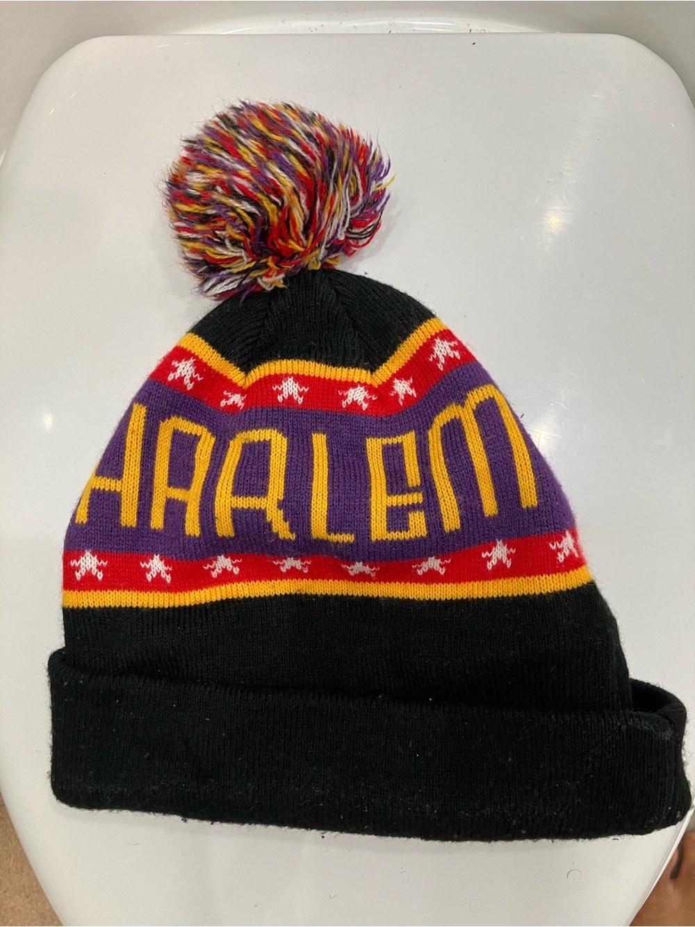 Wizards Kids Pom Beanie Hat - Black/Purple/Gold - Picture 2 of 2